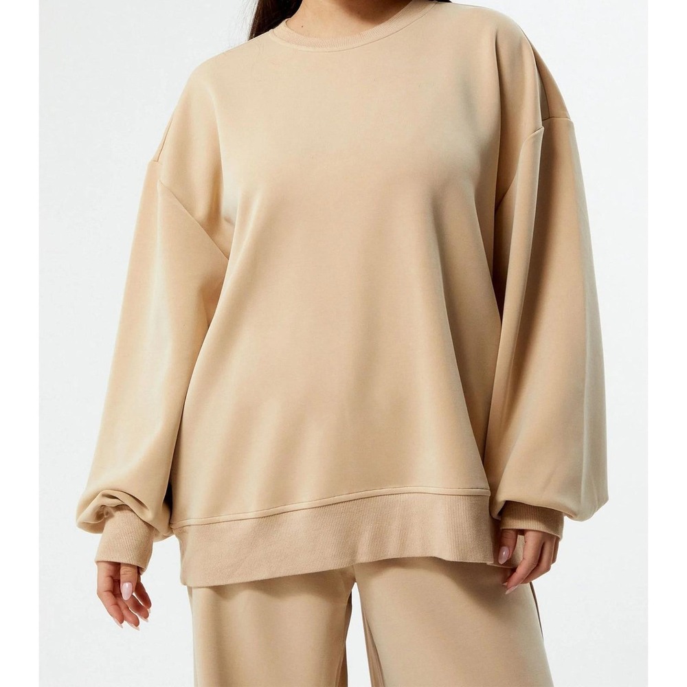 WeWoreWhat Sweatshirt Women XS Tan Oversized Balloon Sleeve Crewneck Casual Chic - Picture 1 of 8